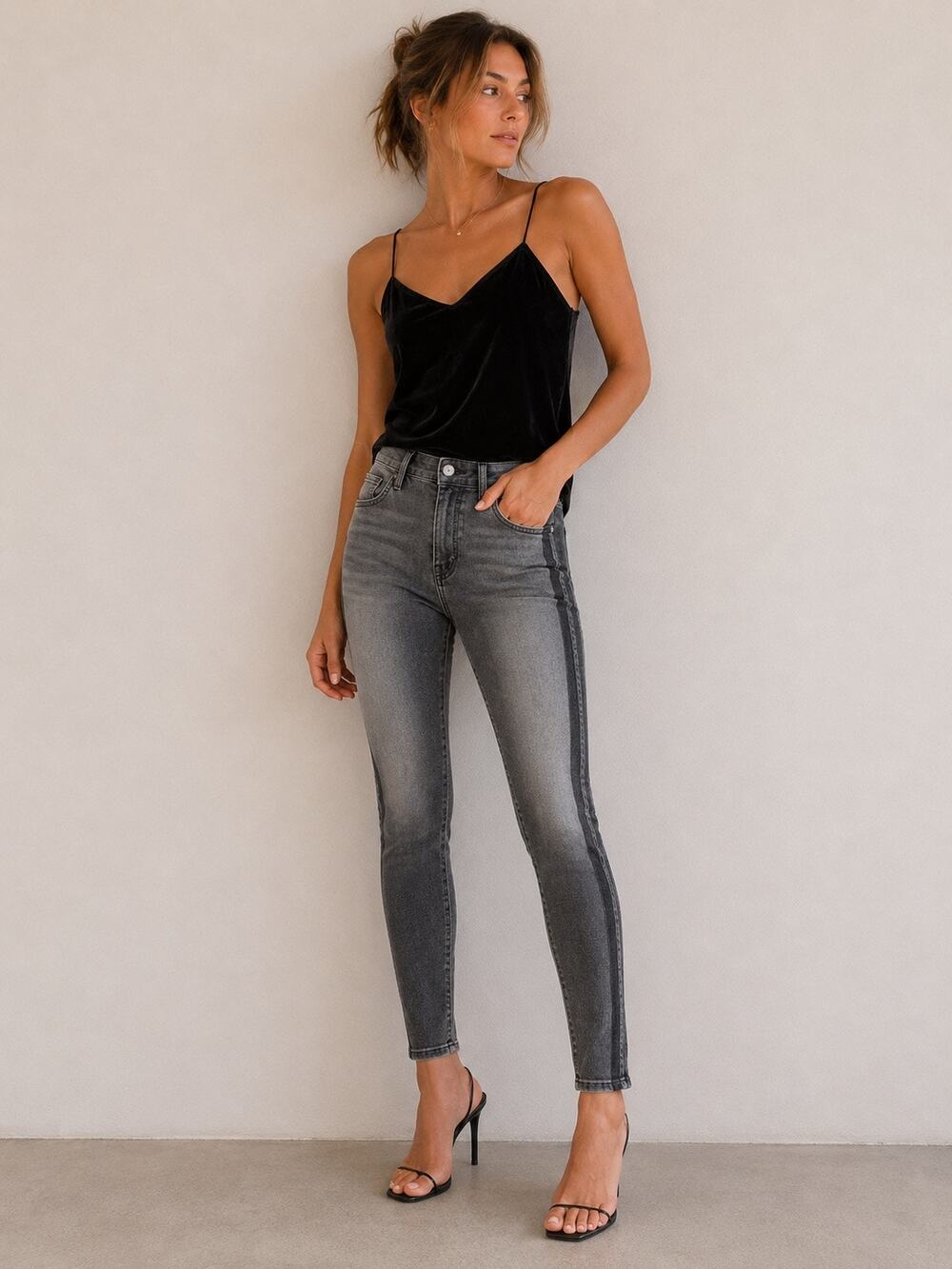 MOTHER High Waisted Looker Miss Moody Two Step Racer Skinny Jeans Size 24 Gray